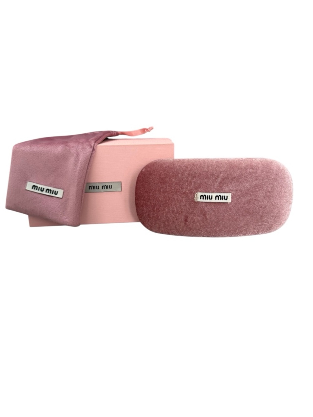 New! Miu Miu Pink Velvet Sunglasses Case with Matching Pouch and Box